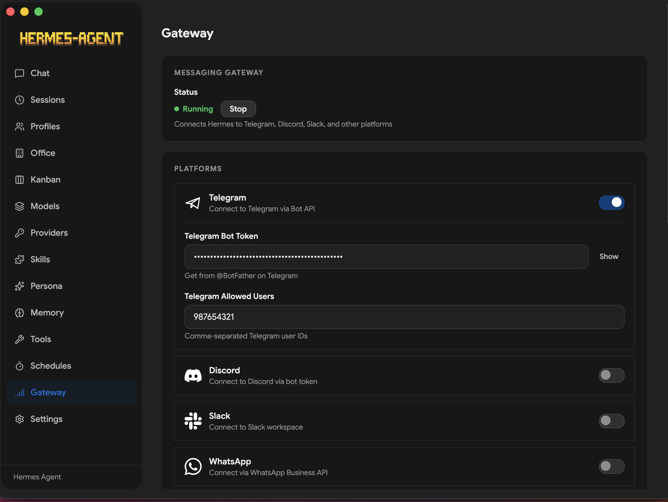 Hermes Gateway screen